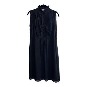 LOFT Black Chiffon Front Ruffle Button Top Sleeveless Knee Length Dress